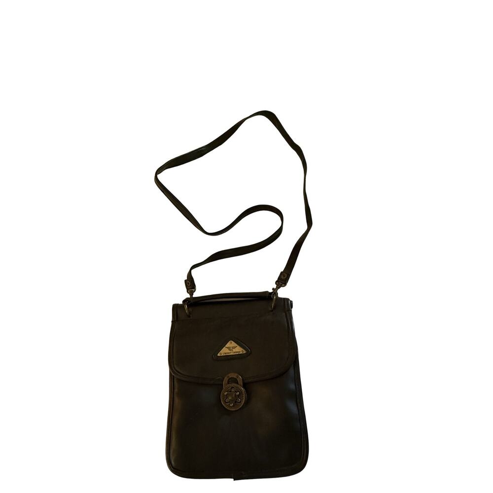 L'Egent Design Black Leather Crossbody Purse Padlock Mini Satchel 1990s Vintage